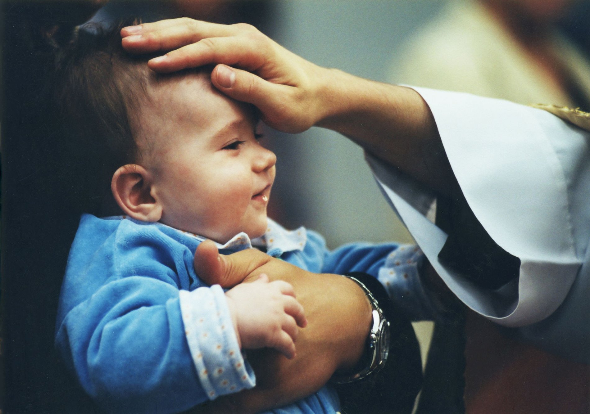 blessing Religion, child, children, baby, priest, religious ceremony, clergyman, holy, sacred, ritual, hand, smile, defense, protection, joy, big, small, little, portrait, support, human, faith, belief, church, christening, baptism, blessing, Catholic, Catholicism