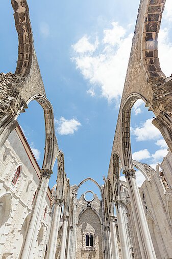 Ruins of the Gothic Church of Our Lady of Mount Carmel (Igreja do Carmo), destroyed by an earthquake in 1755,  Lisbon, Portugal